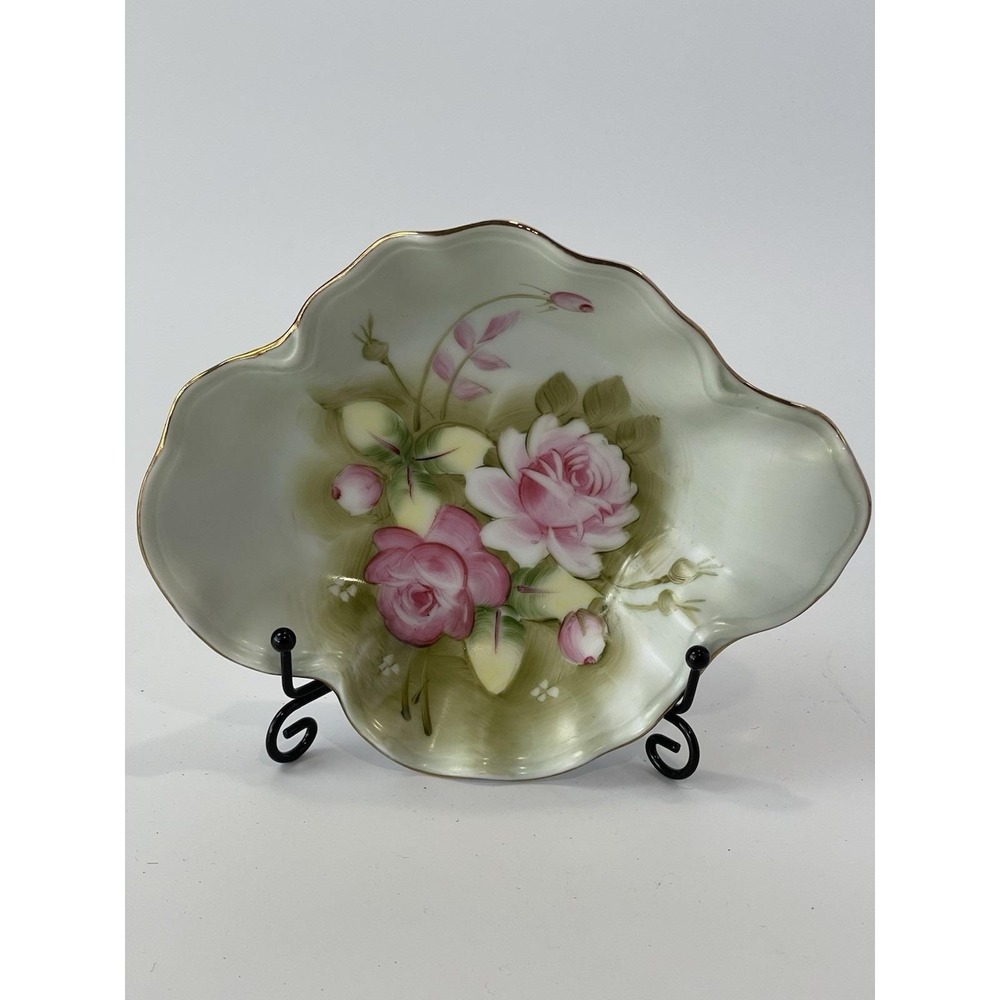 Lefton China‎ Heritage Green Hand Painted Porcelain Candy Nut Trinket Dish